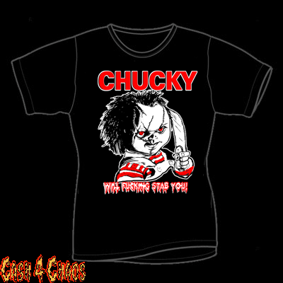 Childs Play Chucky Will Fucking Stab You Red & White Design Baby Doll Tee