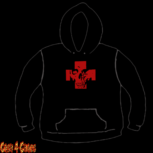 Medical Skull Cross Red Design Screen Printed Pullover Hoodie