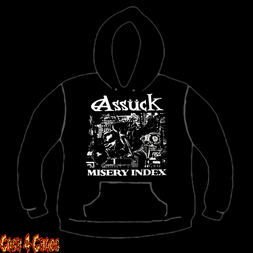 Assuck Misery Index Design Screen Printed Pullover Hoodie