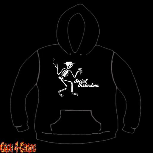 Social Distortion Dancing Skeleton Design Screen Printed Pullover Hoodie