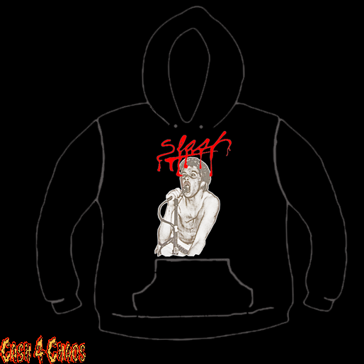 Slash Magazine With Darby Crash Red & White Design Screen Printed Pullover Hoodie