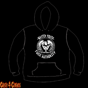 Wasted Youth "Fuck Authority" Design Screen Printed Pullover Hoodie
