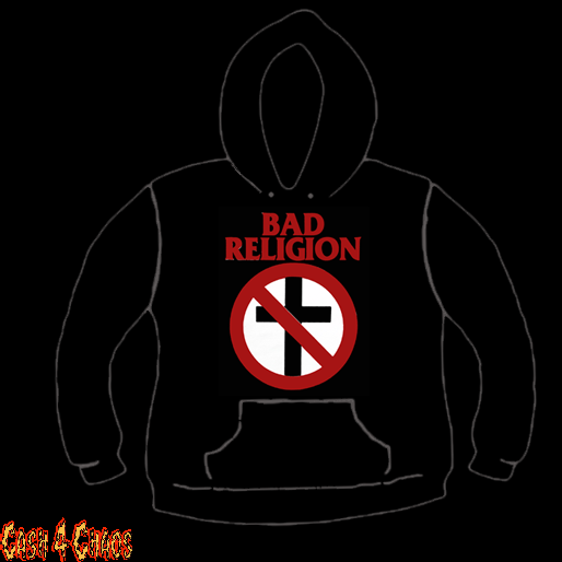 Bad Religion Red & White Anti Cross Logo Design Screen Printed Pullover Hoodie