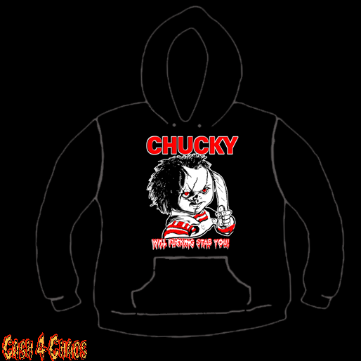 Childs Play Chucky Will Fucking Stab You Design Screen Printed Pullover Hoodie